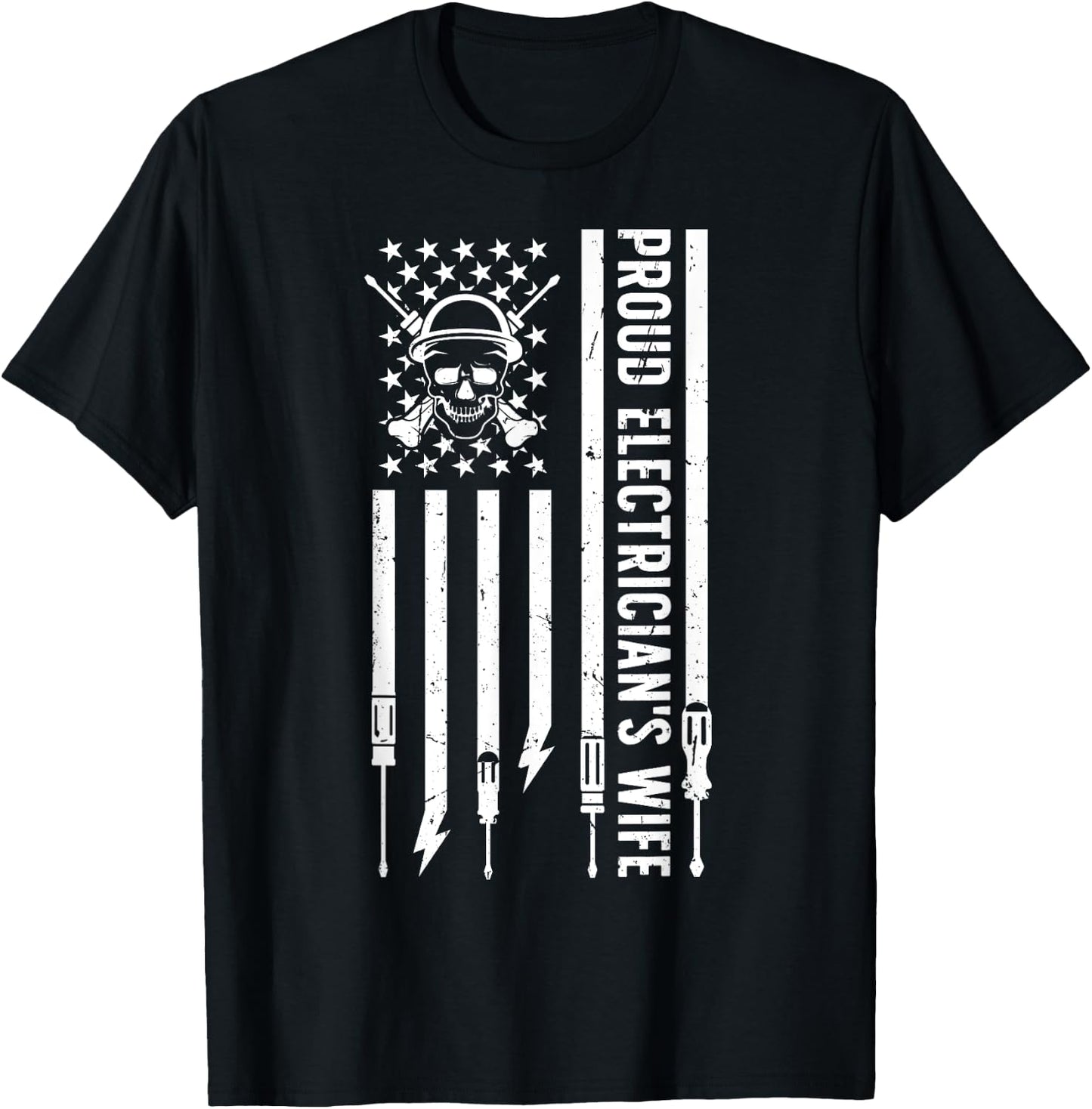 Electrician's Wife US Flag Wife Of An Electrician Wife T-Shirt - T-Shirt | Black