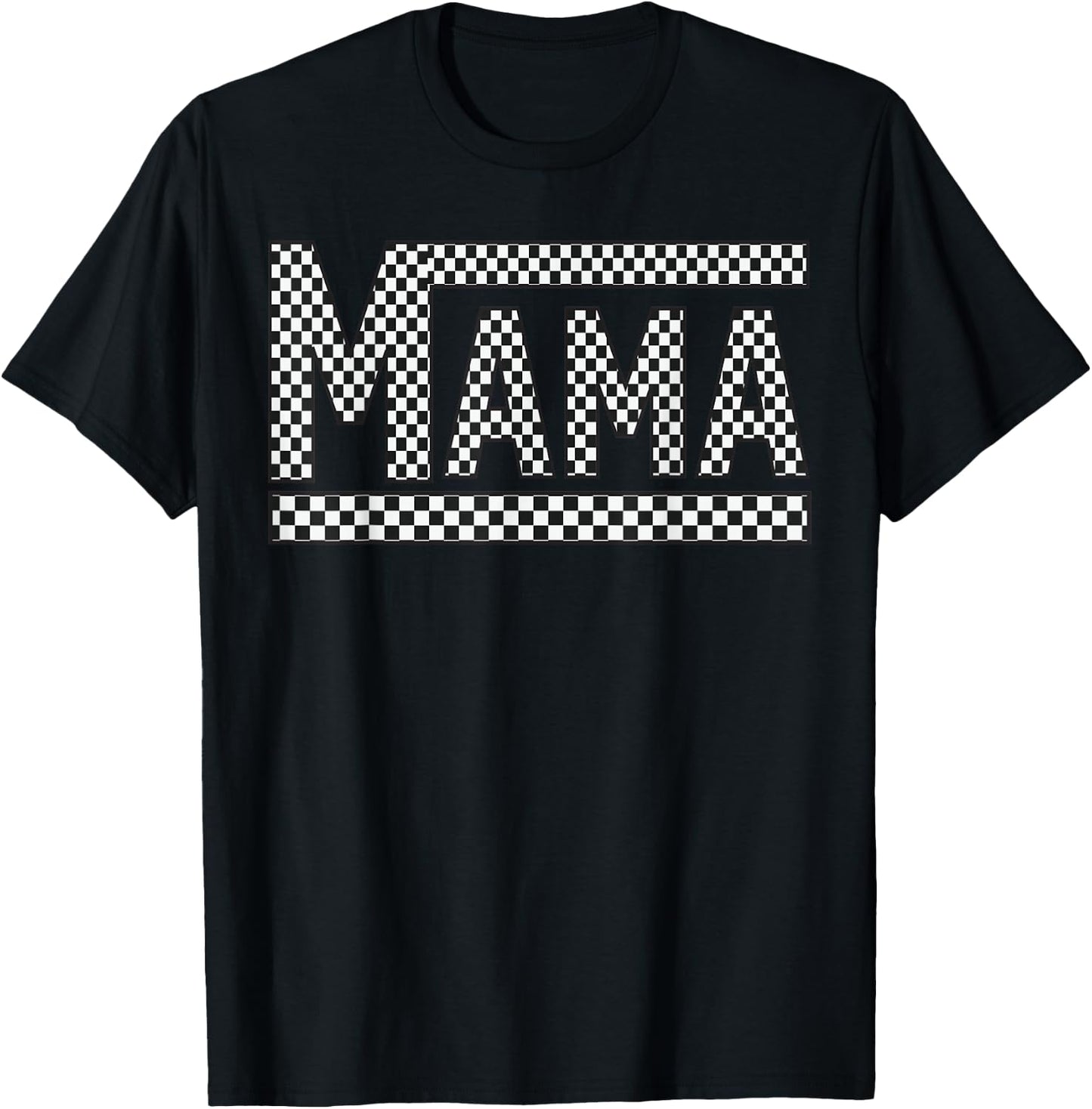 MAMA Checkered Mother Mom Women Racing Pit Crew Funny T-Shirt - T-Shirt | Black