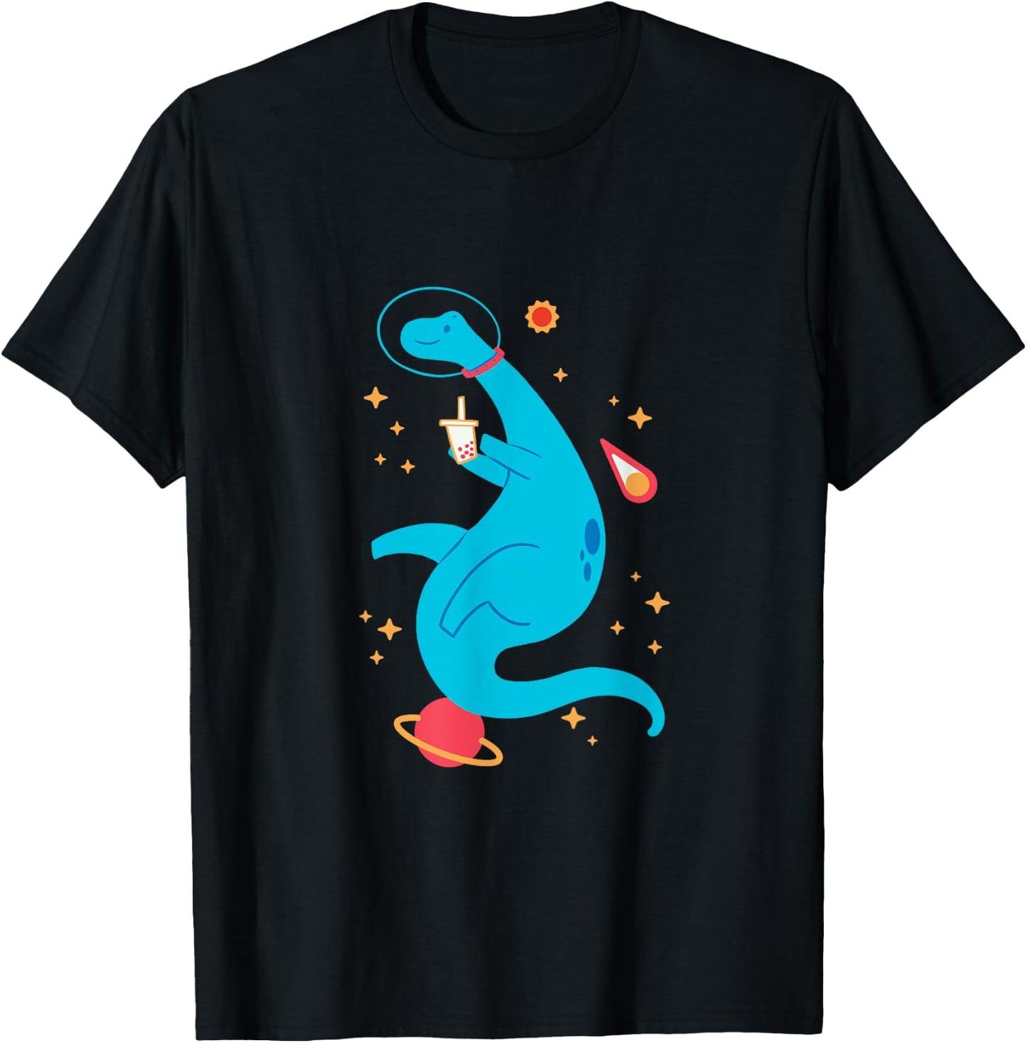 Cute Brontosaurus Astronaut Space Dinosaur T-Shirt - T-Shirt | Black