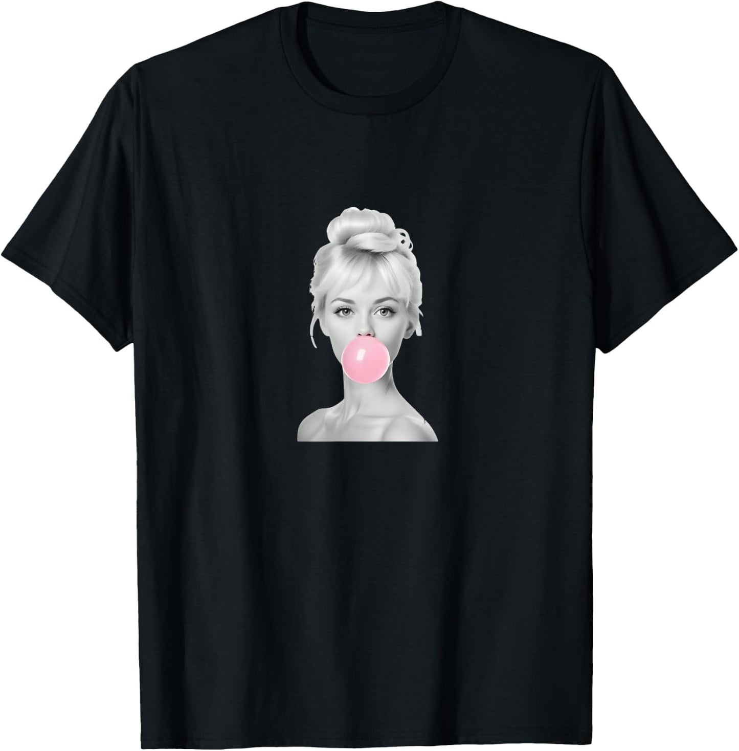 Woman with chewing gum beautiful woman blowing gum bubble T-Shirt - T-Shirt | Black