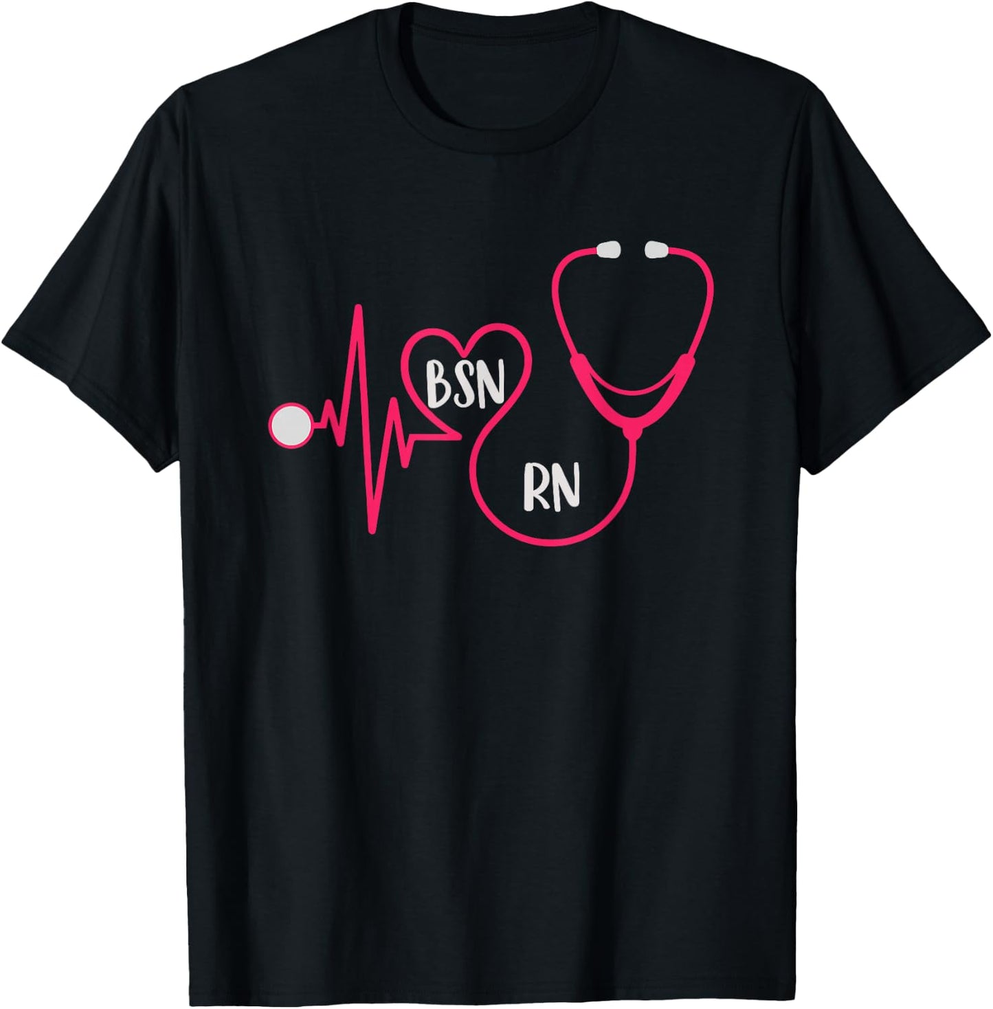 BSN RN EKG Heart Stethoscope Registered Nurse Graduation T-Shirt - T-Shirt | Black