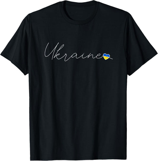 Ukrajina Simple Love Ukrainian Flag Heart on Ukraine T-Shirt - T-Shirt | Black