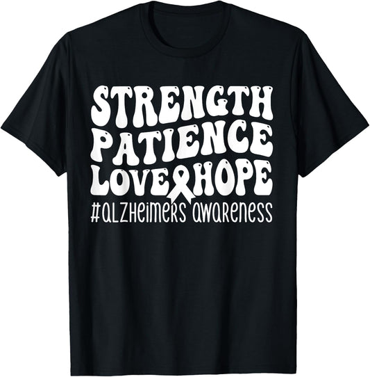 End Alz Alzheimers Walk Strength Patience Love Hope Purple T-Shirt - T-Shirt | Black