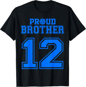 Proud Volleyball Brother Number 12 B T-Shirt - T-Shirt | Black