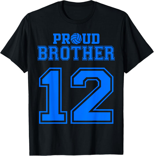 Proud Volleyball Brother Number 12 B T-Shirt - T-Shirt | Black