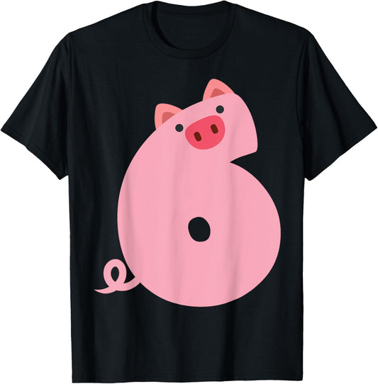 Fun 6th Birthday Pig Themed 6 Year Old Boys Kids Pig Lovers T-Shirt - T-Shirt | Black