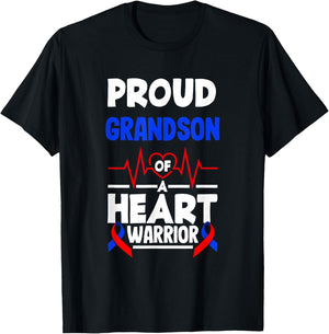 Proud Grandson Of A Heart Warrior CHD Awareness T-Shirt - T-Shirt | Black