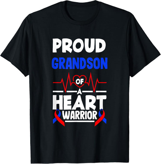 Proud Grandson Of A Heart Warrior CHD Awareness T-Shirt - T-Shirt | Black