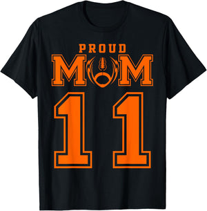 Custom Proud Football Mom Number 11 OR Personalized T-Shirt - T-Shirt | Black