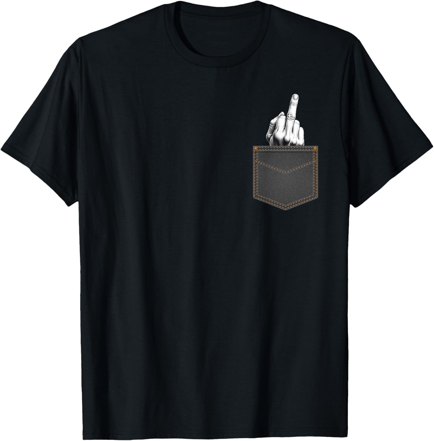 Middle Finger Sticks Out Of Denim Pocket Men Sarcastic Humor T-Shirt - T-Shirt | Black