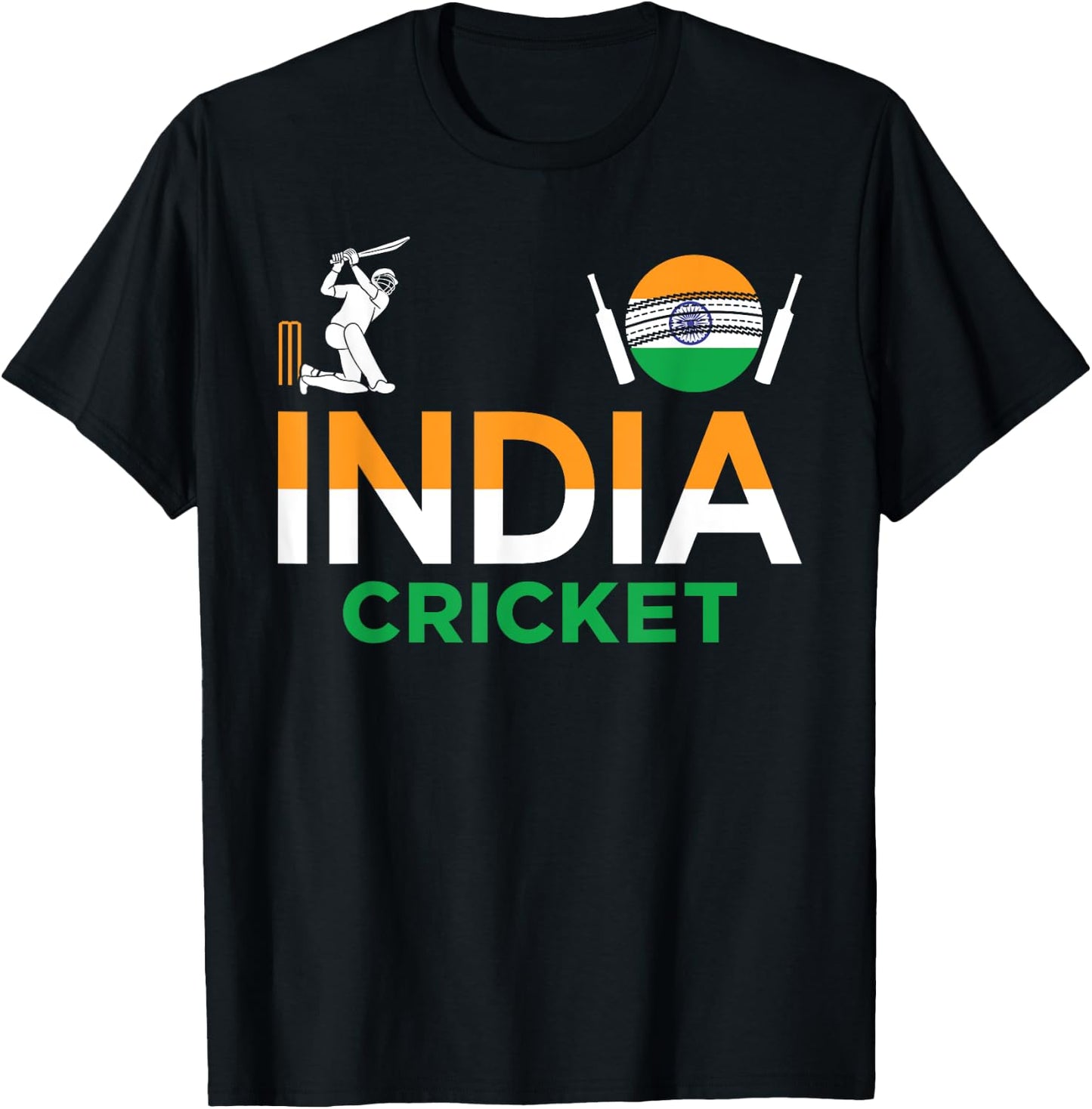 India Cricket Flag For Lovers Of Cricket Game Cricketers , Small, Black T-Shirt - T-Shirt | Black