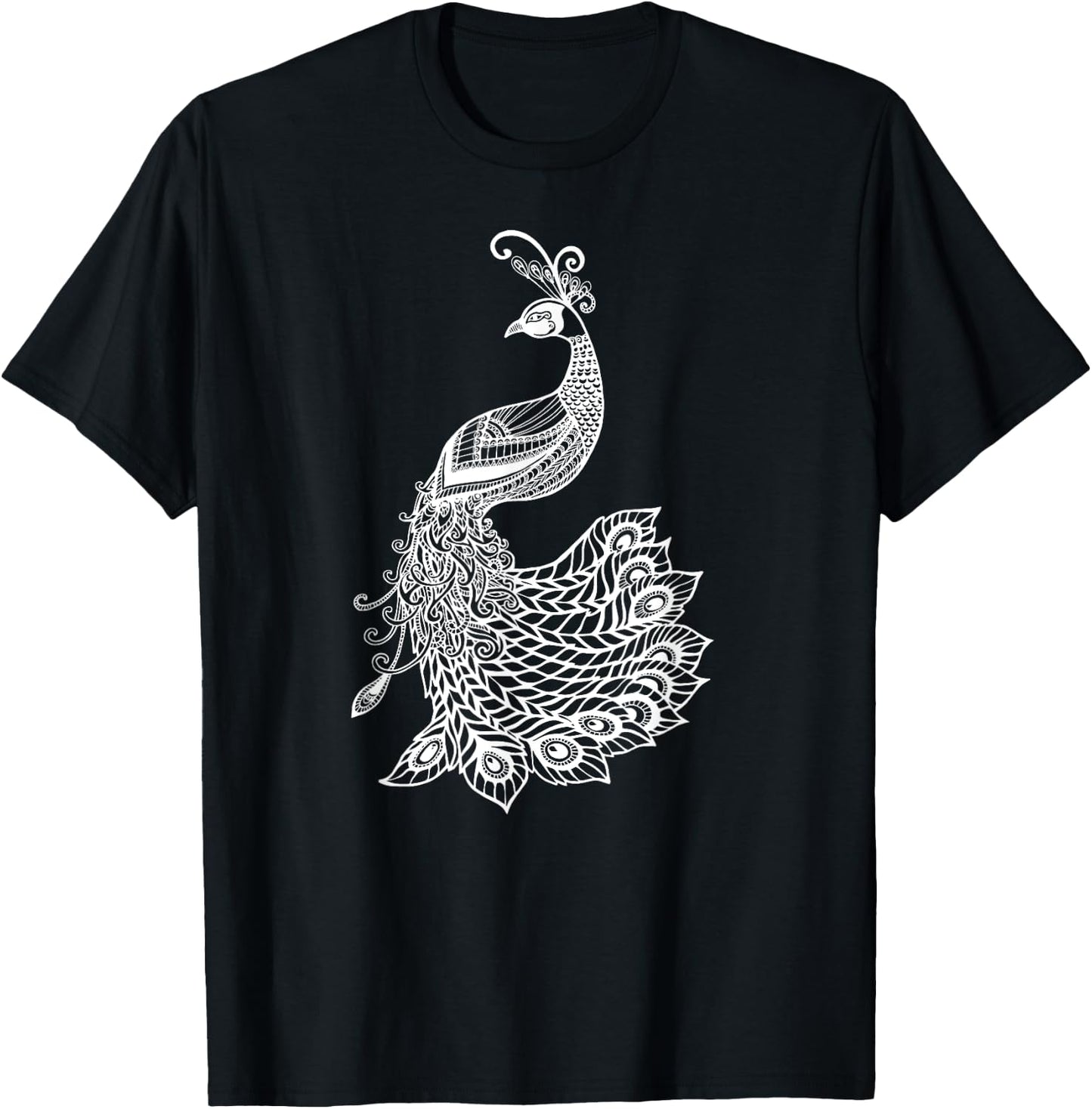& Girls Beautiful Mandala Art Bird Peacock Lover T-Shirt - T-Shirt | Black