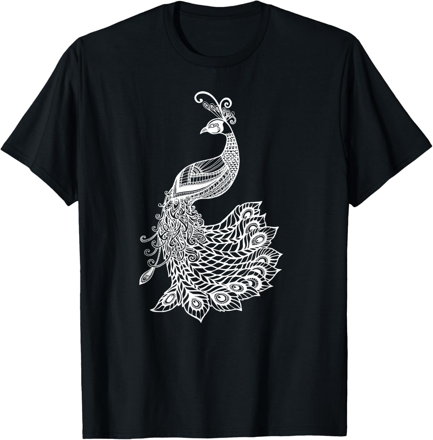 & Girls Beautiful Mandala Art Bird Peacock Lover T-Shirt - T-Shirt | Black