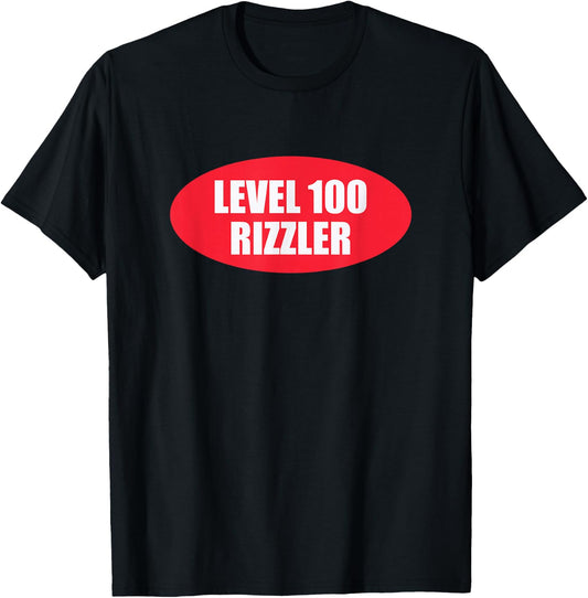 Level 100 Rizzler Gen Z Gen Alpha Slang Meme Line T-Shirt - T-Shirt | Black