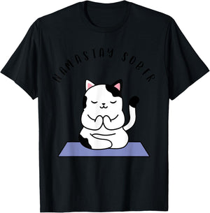 Namastay Sober Cute Cat Yoga NA AA T Shirt Men Women Gift T-Shirt - T-Shirt | Black