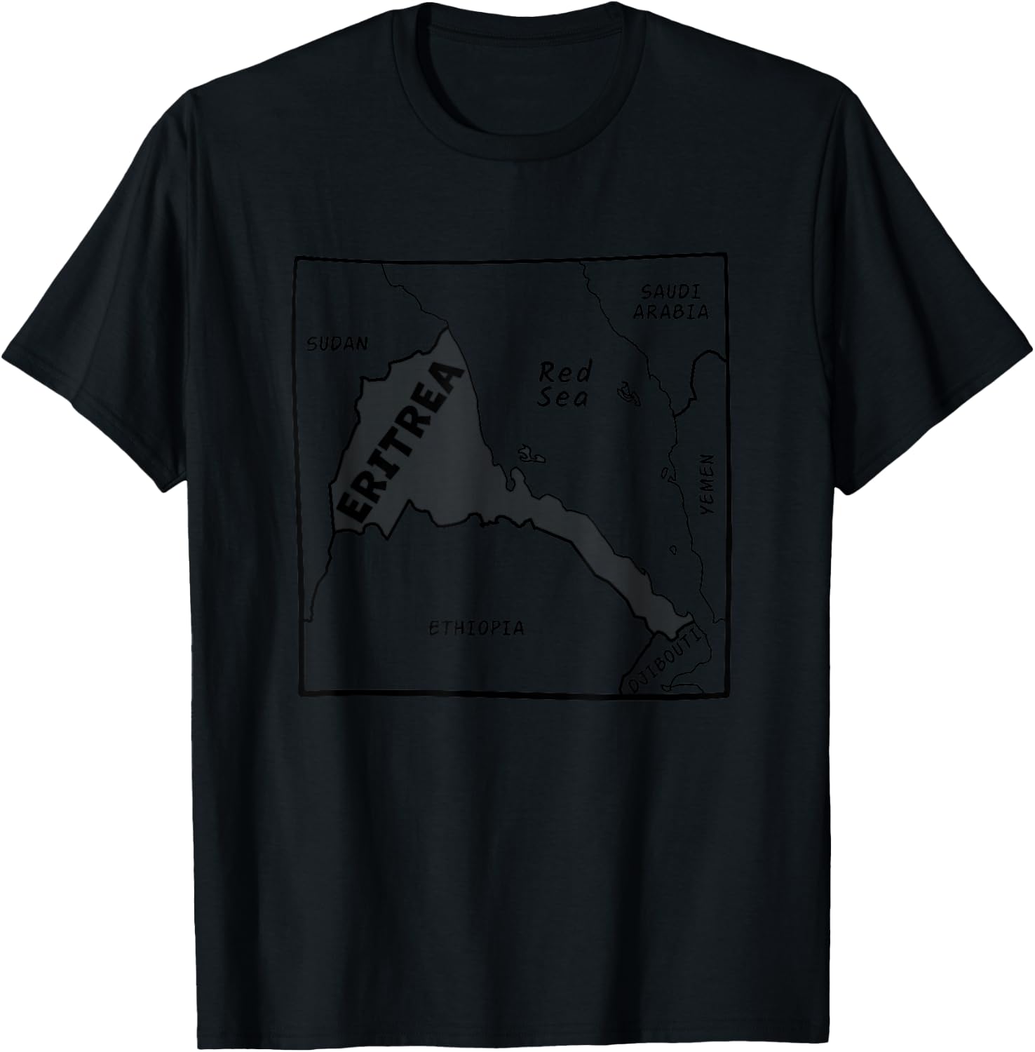 Hand-drawn black line map of Eritrea & neighboring countries T-Shirt - T-Shirt | Black