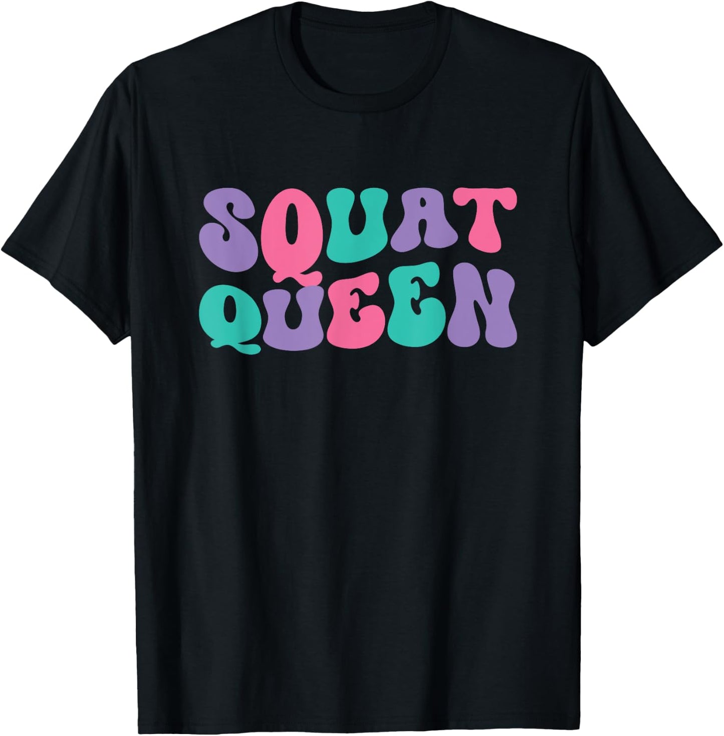 Squat Queen Weightlifting Retro Vintage Wavy Groovy T-Shirt - T-Shirt | Black