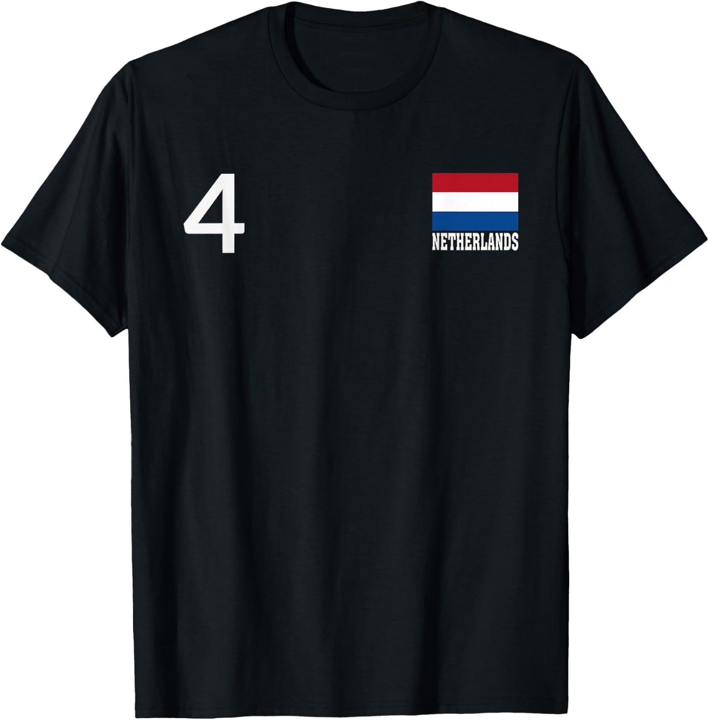 Netherlands Number 4 National Flag Country Heritage T-Shirt - T-Shirt | Black
