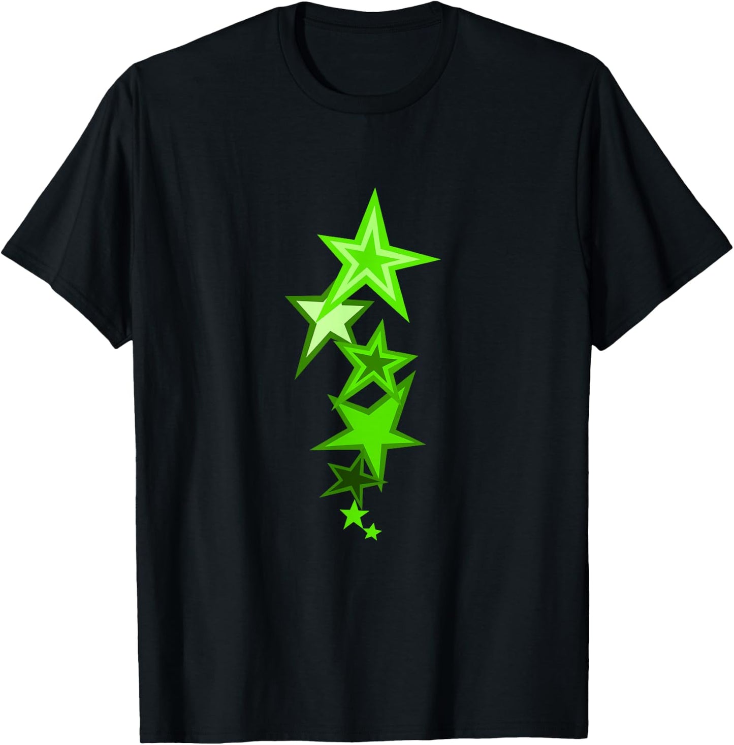 Green Color Vertical Stars Green Graphic T-Shirt - T-Shirt | Black