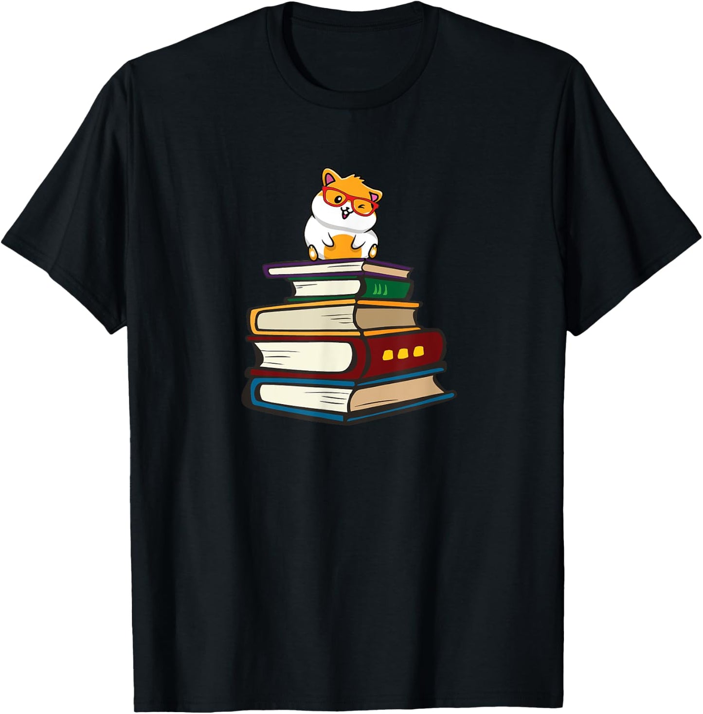 Cute Funny Hipster Glasses Read Books Hamster Lover T-Shirt - T-Shirt | Black