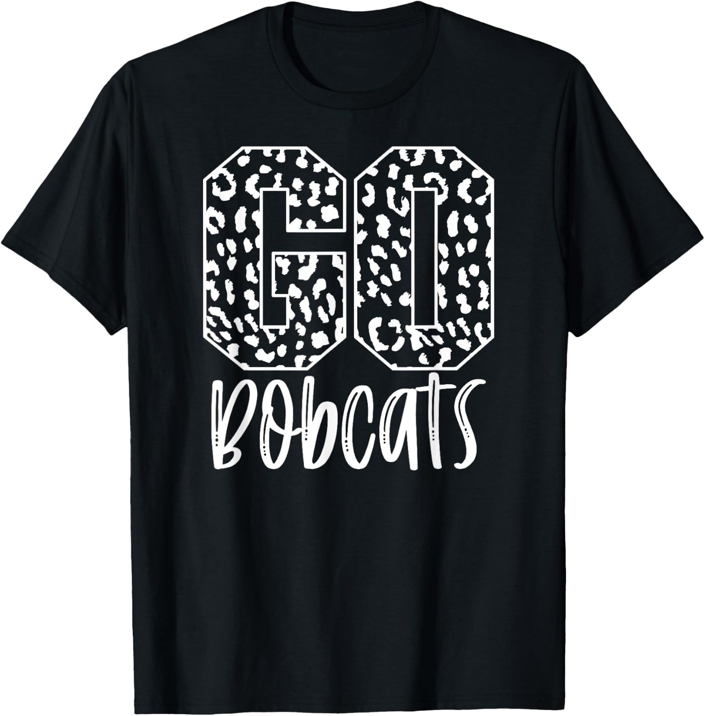 Bobcats Team Mascot School Spirit Game Night Leopard Print T-Shirt - T-Shirt | Black