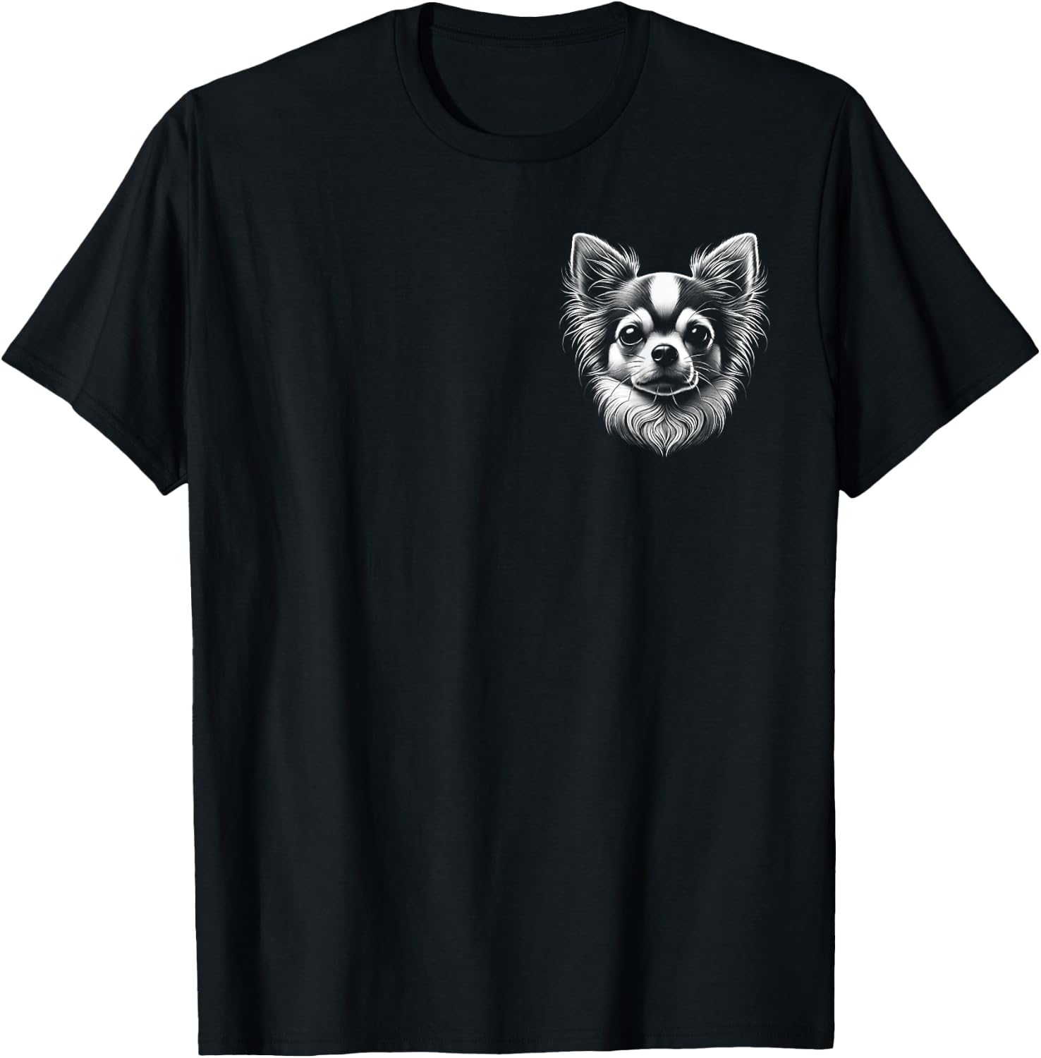 Cute Chihuahua Elegant Black and White Portrait on Chest T-Shirt - T-Shirt | Black