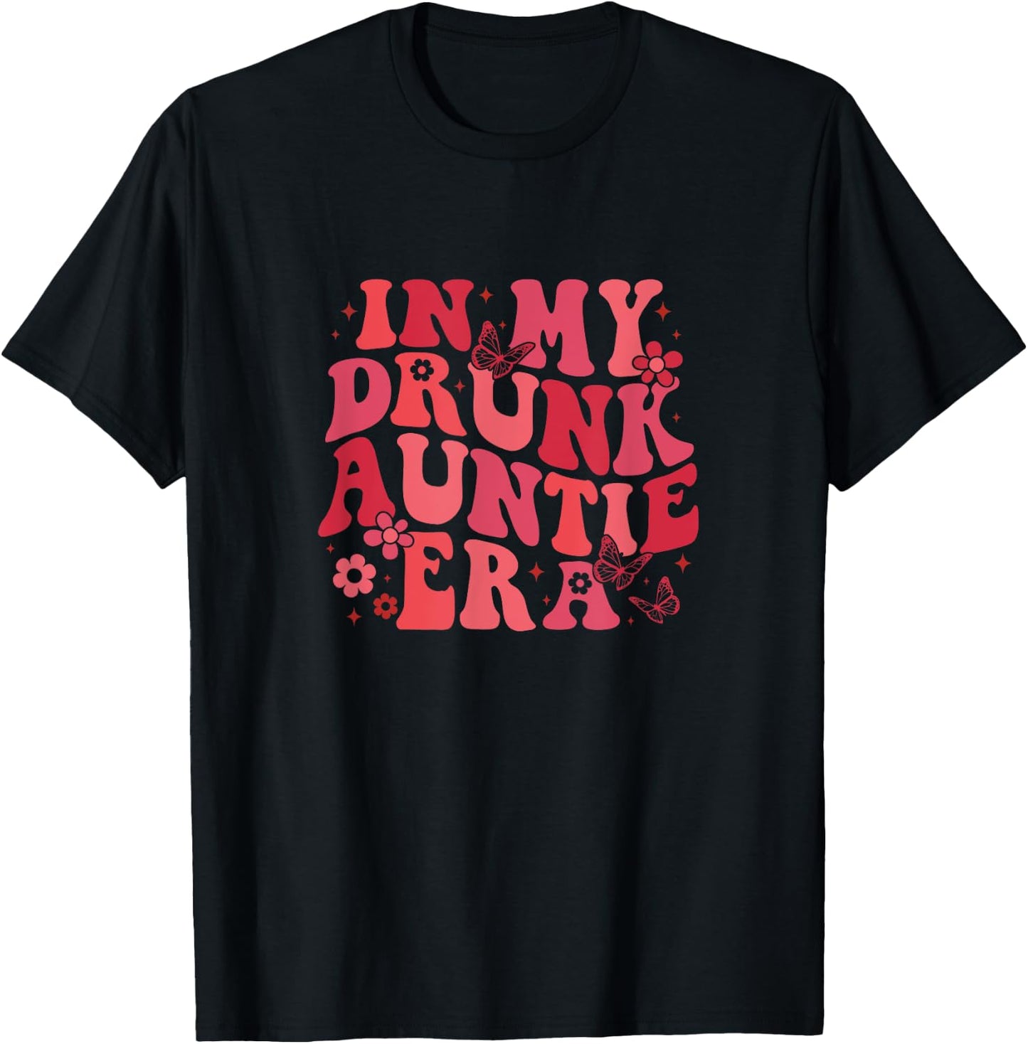 In My Drunk Auntie Era Groovy Aunt Drinking Wine Beer Lover T-Shirt - T-Shirt | Black