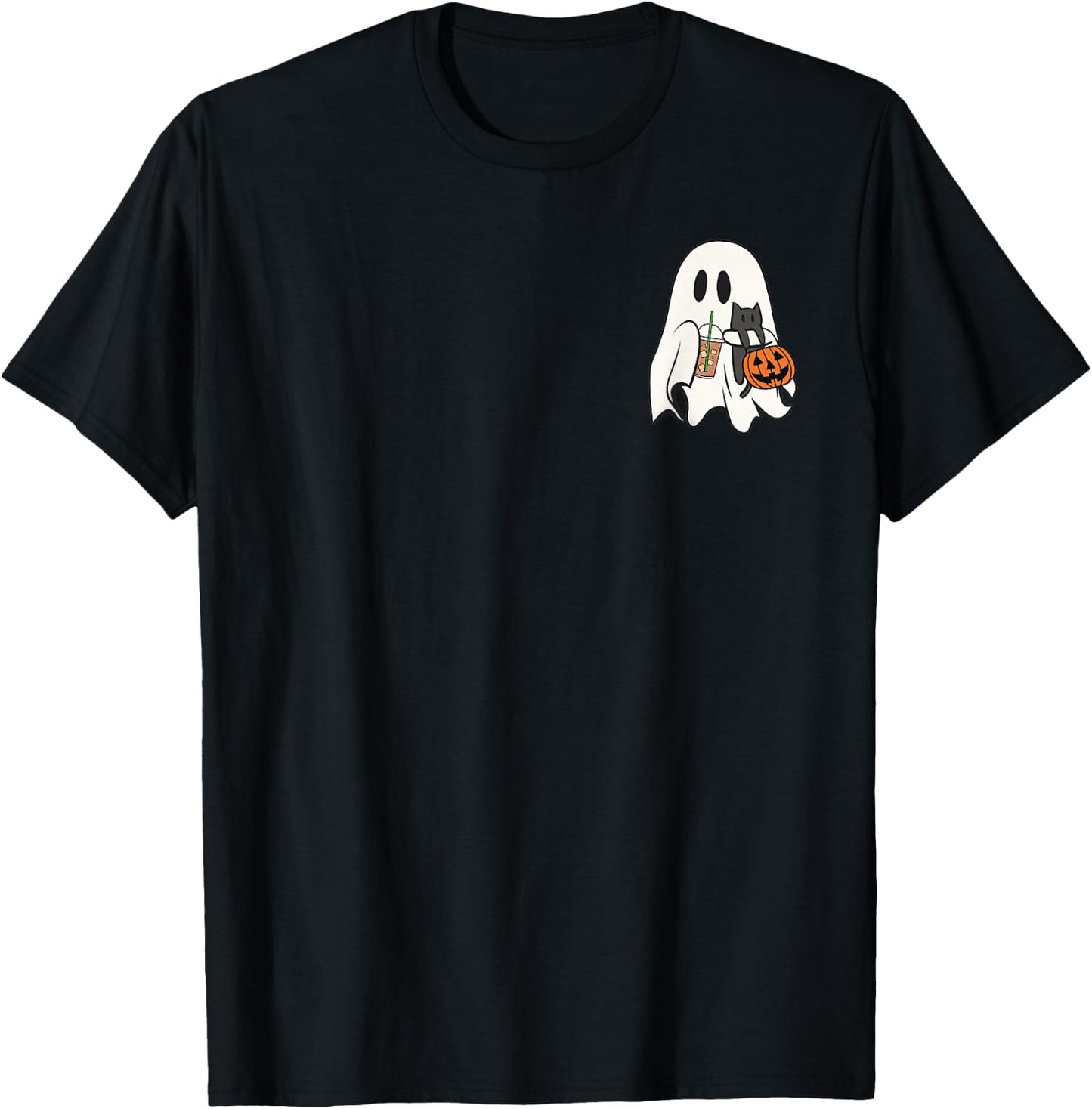 Cute Ghost Cat Iced Coffee Spooky Season Halloween Costume T-Shirt - T-Shirt | Black