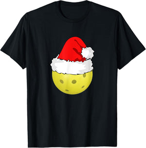 Christmas Pickleball Pickle Ball Santa Hat Funny Sport Xmas T-Shirt - T-Shirt | Black