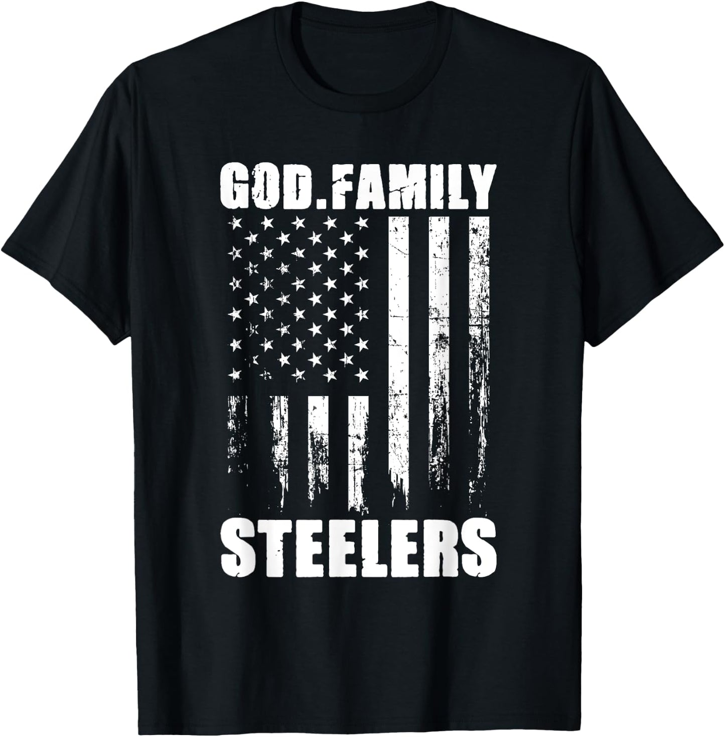 God. Family. Steelers. Vintage USA Flag T-Shirt - T-Shirt | Black