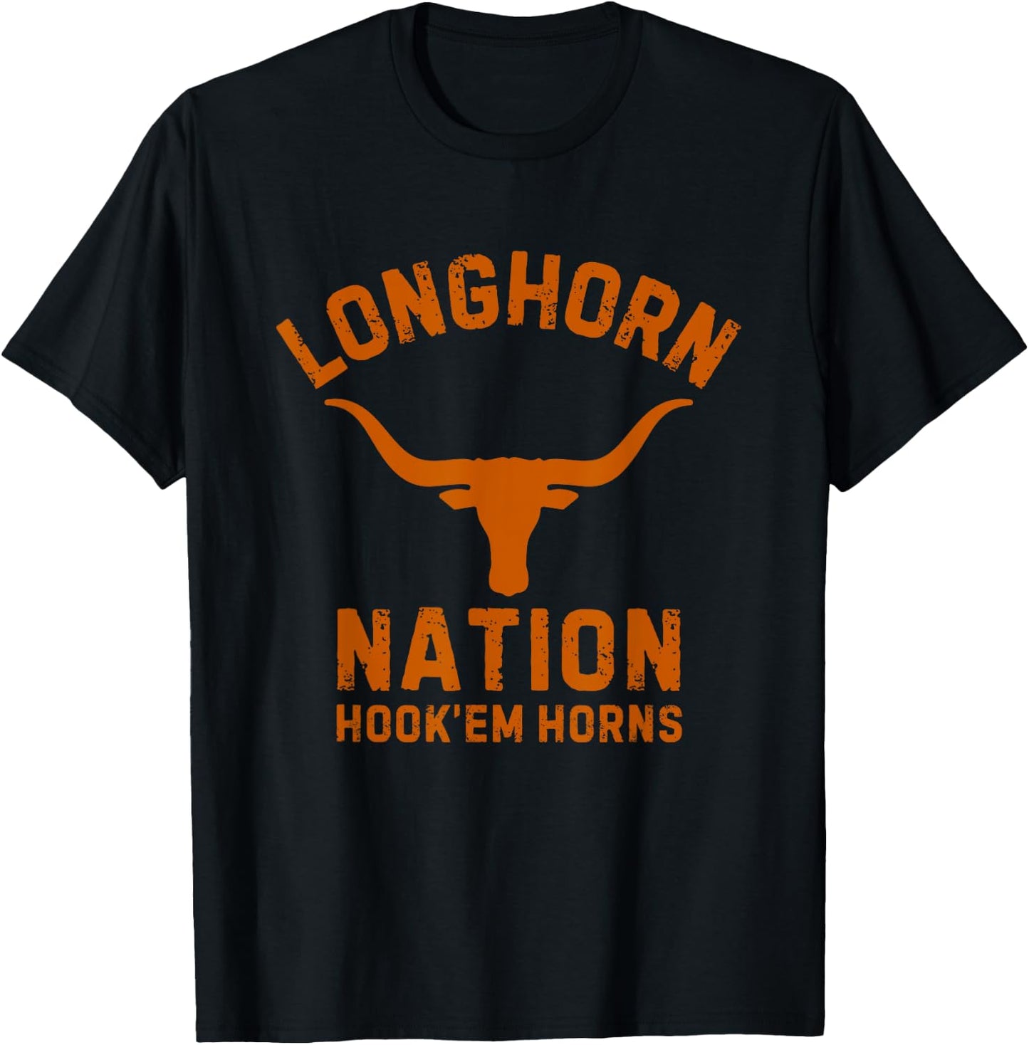 Longhorn Nation Hook'em Horns Orange distressed text T-Shirt - T-Shirt | Black