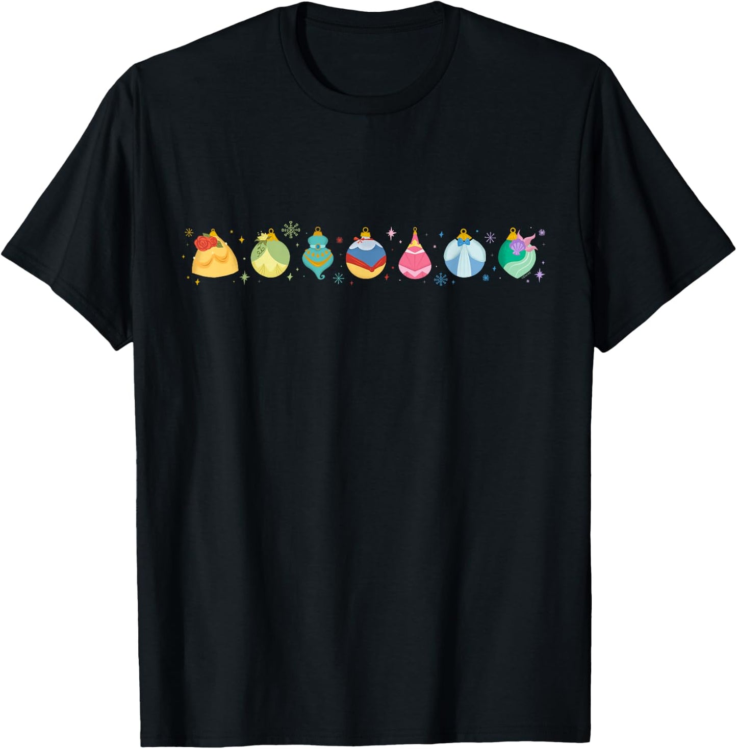 Disney Princess Holiday Enchanted Christmas Ornaments T-Shirt - T-Shirt | Black