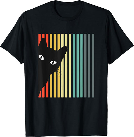 Black Cat Retro Color Cat Lover Design Cat Owner T-Shirt - T-Shirt | Black