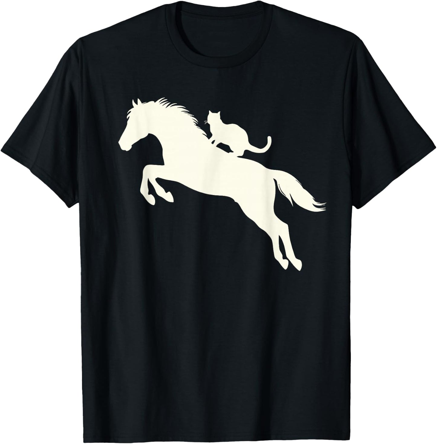 Horseback Riding Cat Silhouette for Animal Lovers Funny Cat T-Shirt - T-Shirt | Black