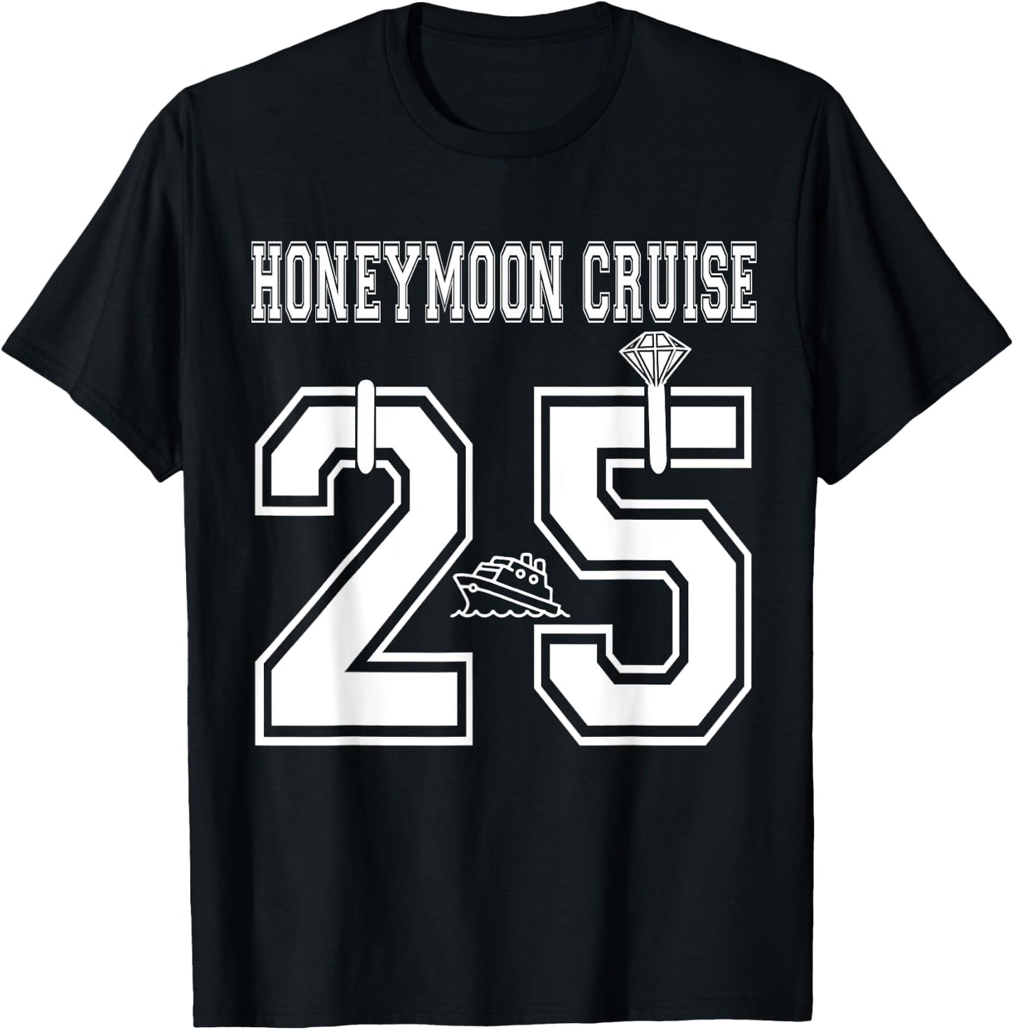 2025 Just Married Honeymoon Cruise Newlyweds Wife Husband T-Shirt - T-Shirt | Black