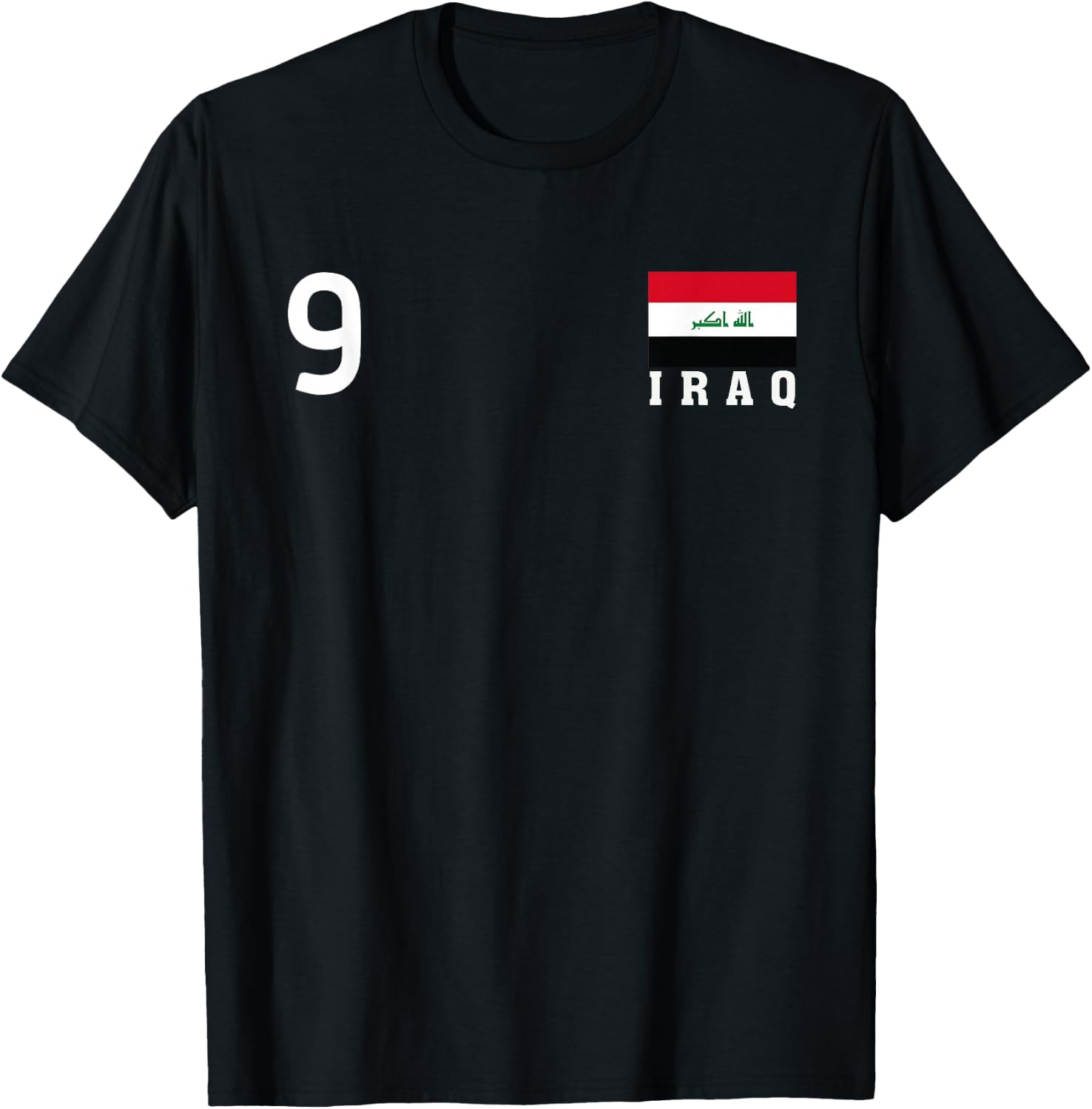 Iraq Number 9 National Flag Country Heritage T-Shirt - T-Shirt | Black