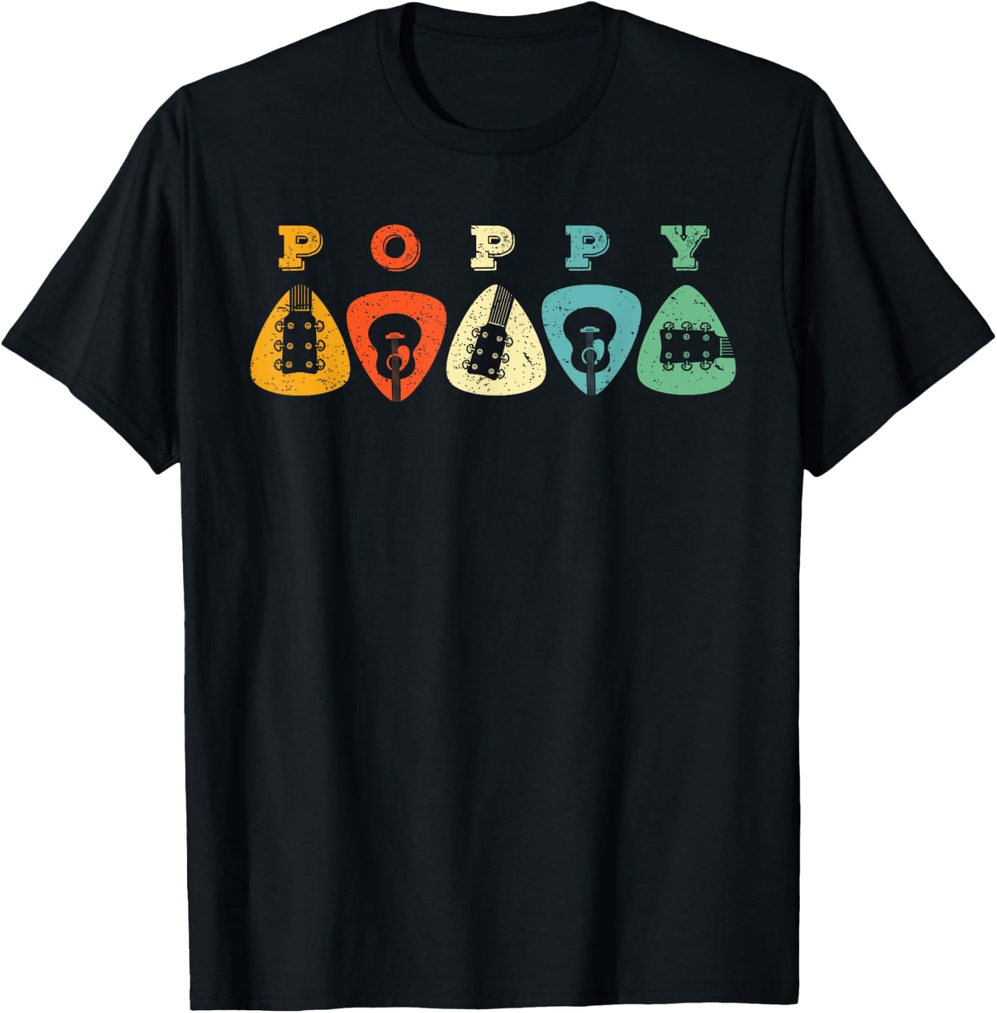Poppy Guitar Pick Gift Grandpa Guitarist Retro Guitar Player T-Shirt - T-Shirt | Black