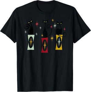Vintage Cats Mid-Century Modern 50s 60s Retro Cat T-Shirt - T-Shirt | Black