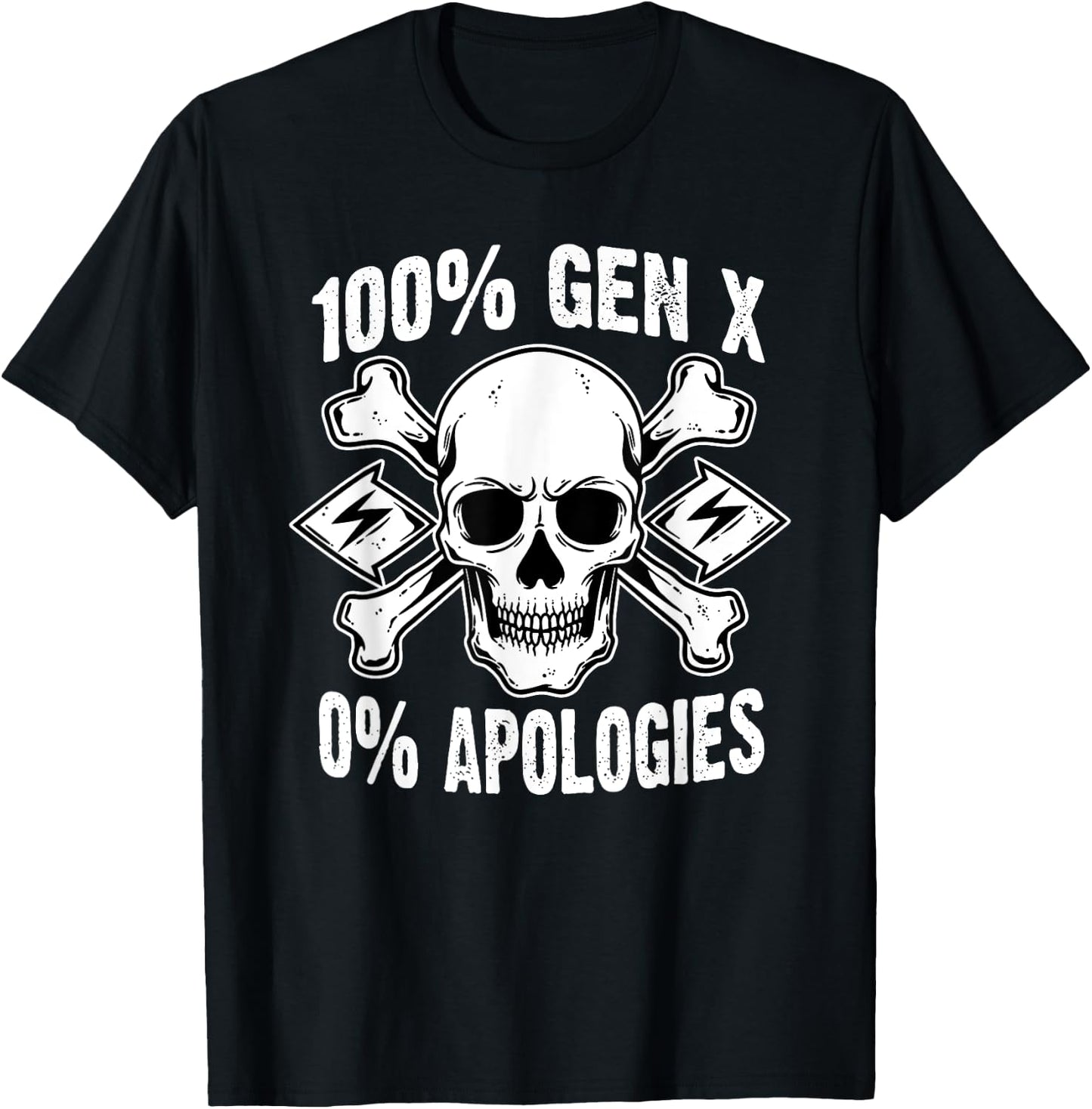 100% Gen X No Apologies Skull Birth Year Retro Generation X T-Shirt - T-Shirt | Black