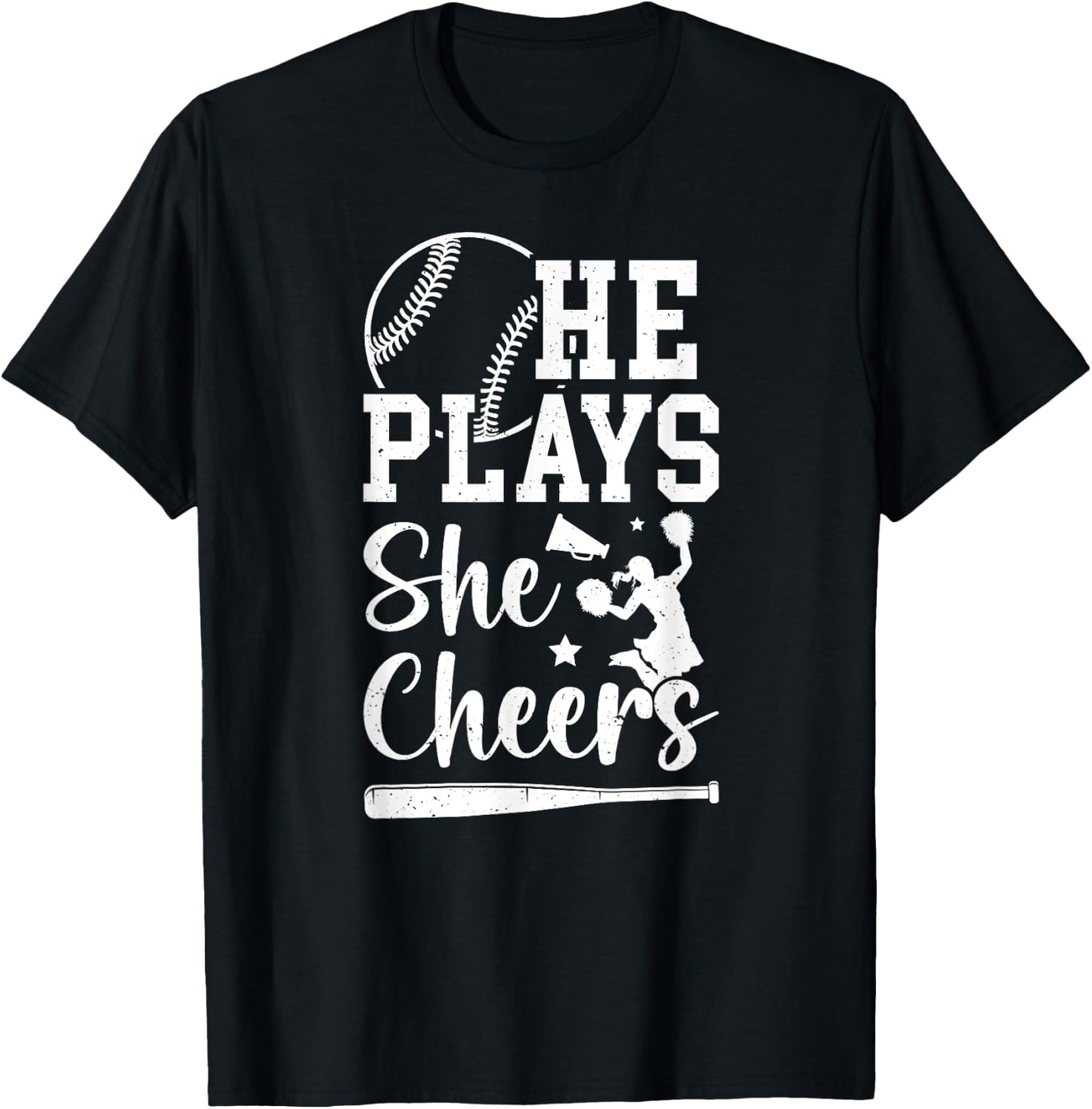 He Plays She Cheers Baseball And Cheer Mom T-Shirt - T-Shirt | Black