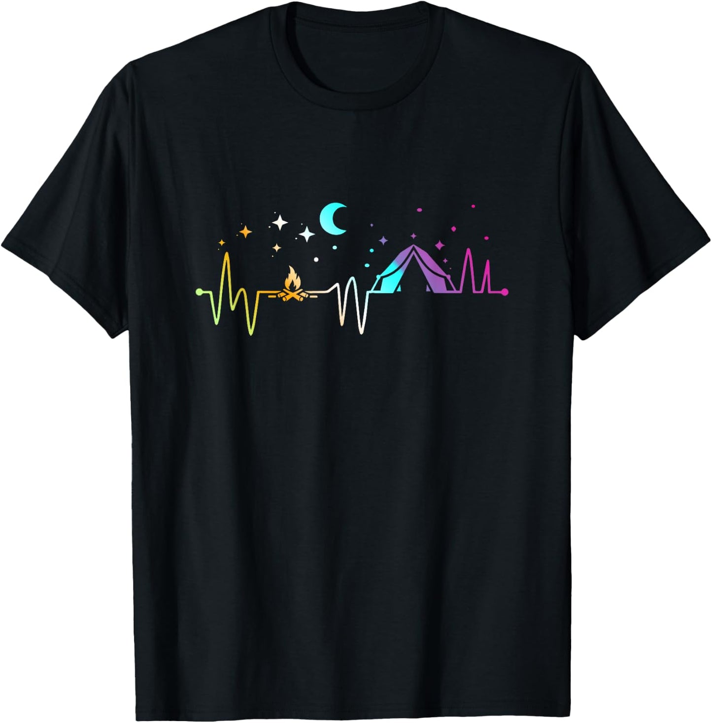 Retro Camping Heartbeat Nature Camper Hiking Hiker Outdoor T-Shirt - T-Shirt | Black