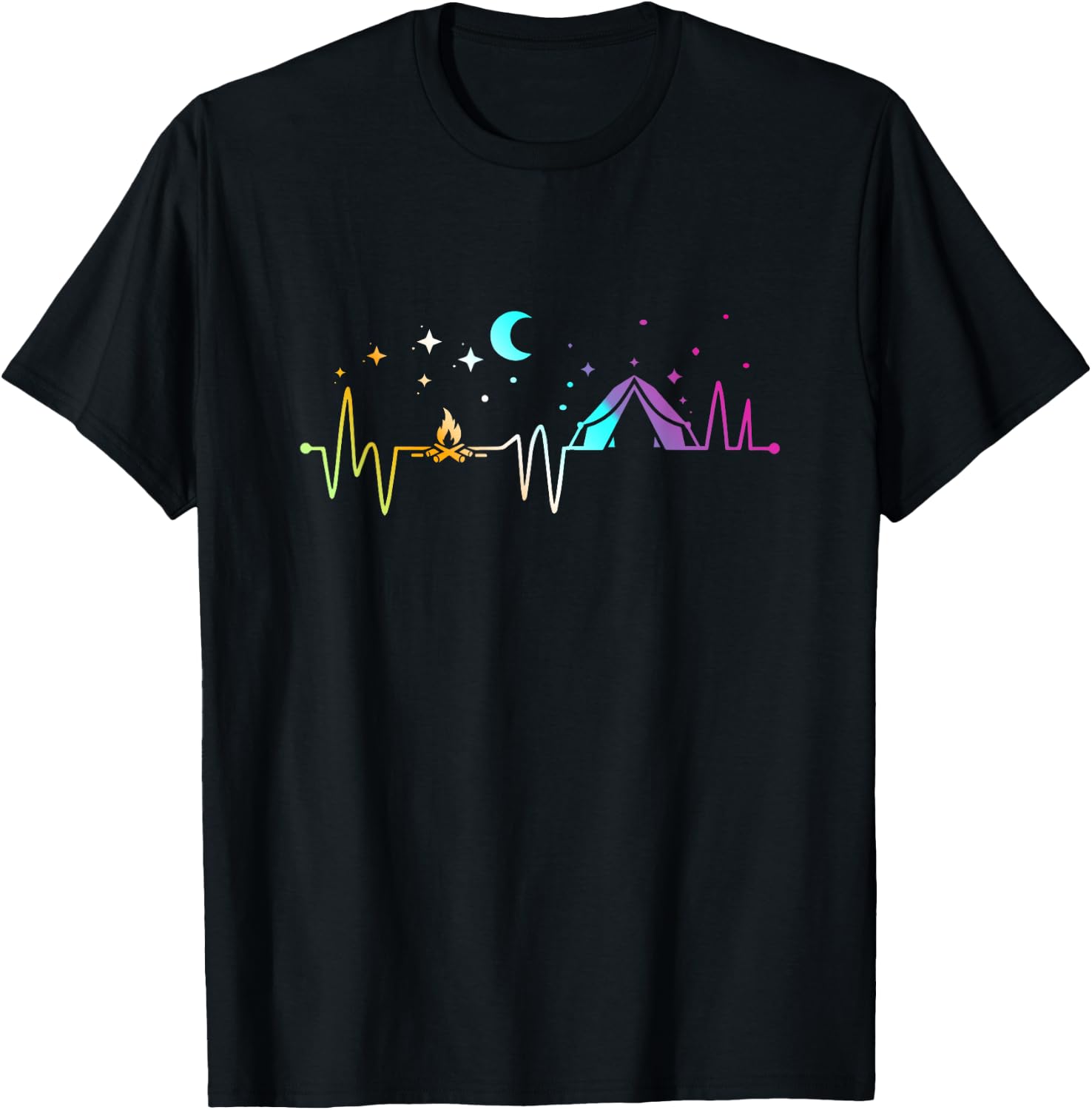 Retro Camping Heartbeat Nature Camper Hiking Hiker Outdoor T-Shirt - T-Shirt | Black