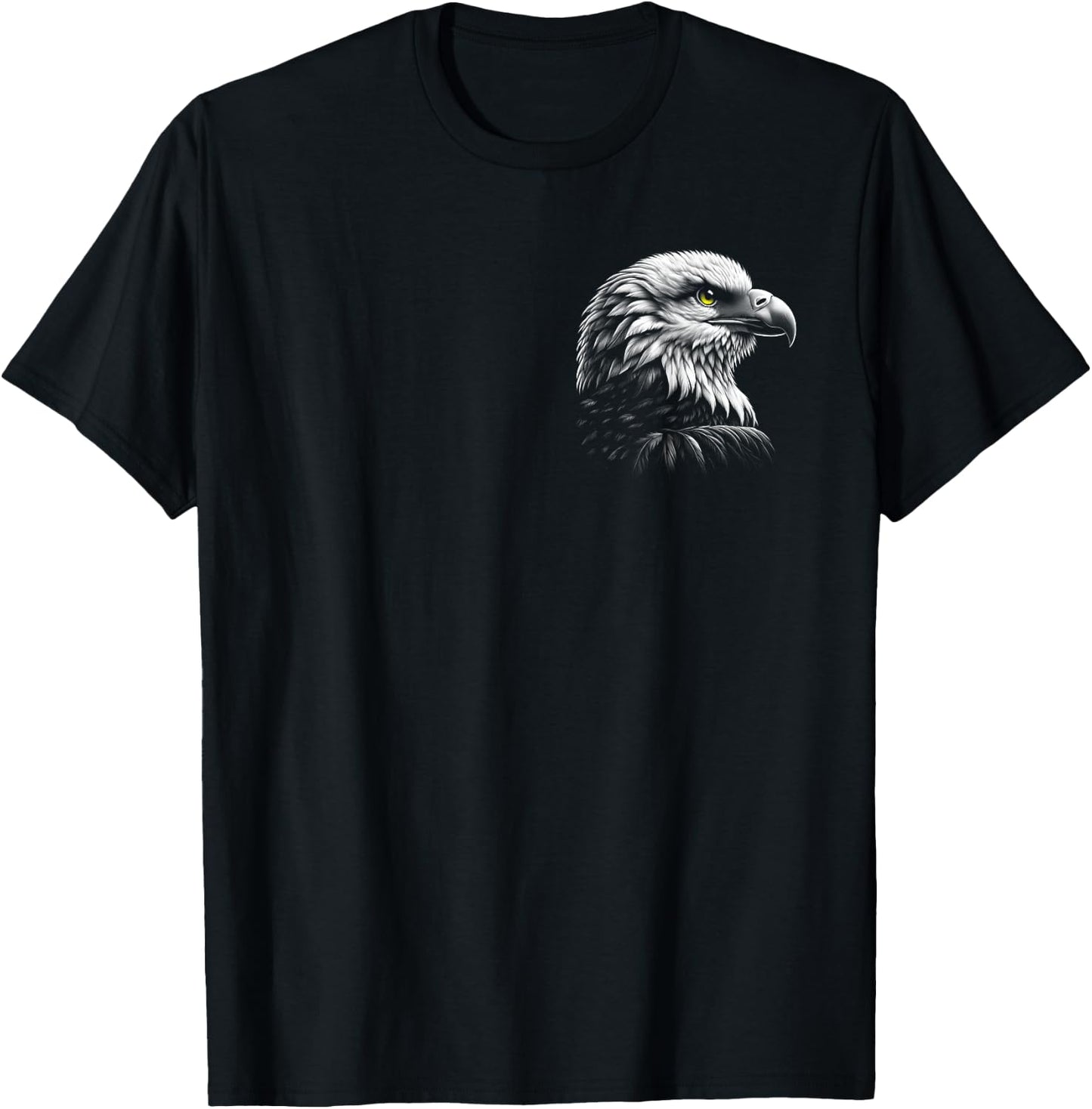 Cool Eagle with Yellow Eyes in Drawing Style on Chest T-Shirt - T-Shirt | Black