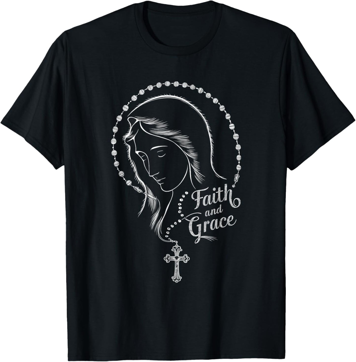 Sacred Holy Mary Mother Of God Rosary Faith And Grace T-Shirt - T-Shirt | Black