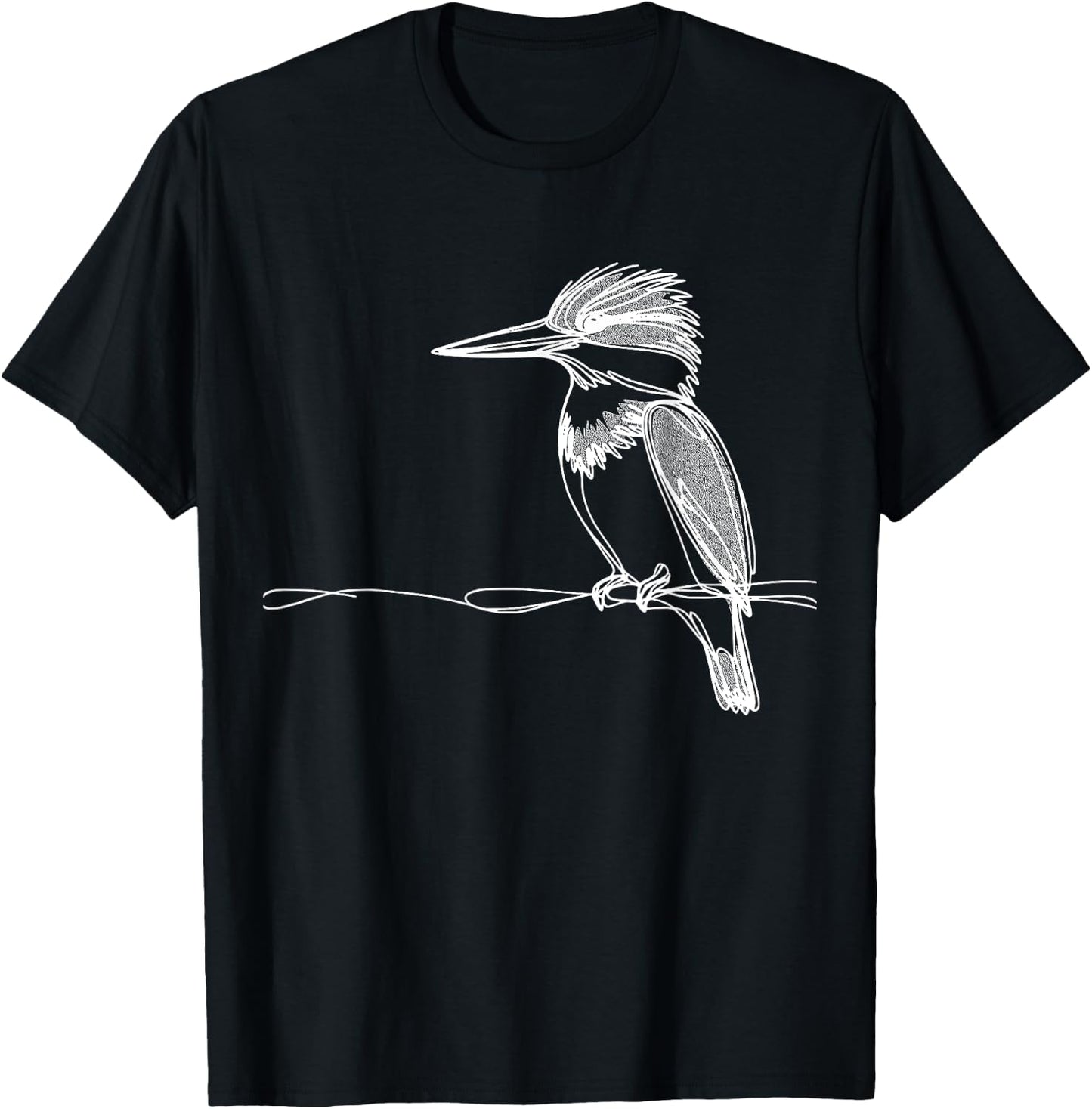 Line Art Bird & Ornithologist Belted Kingfisher T-Shirt - T-Shirt | Black