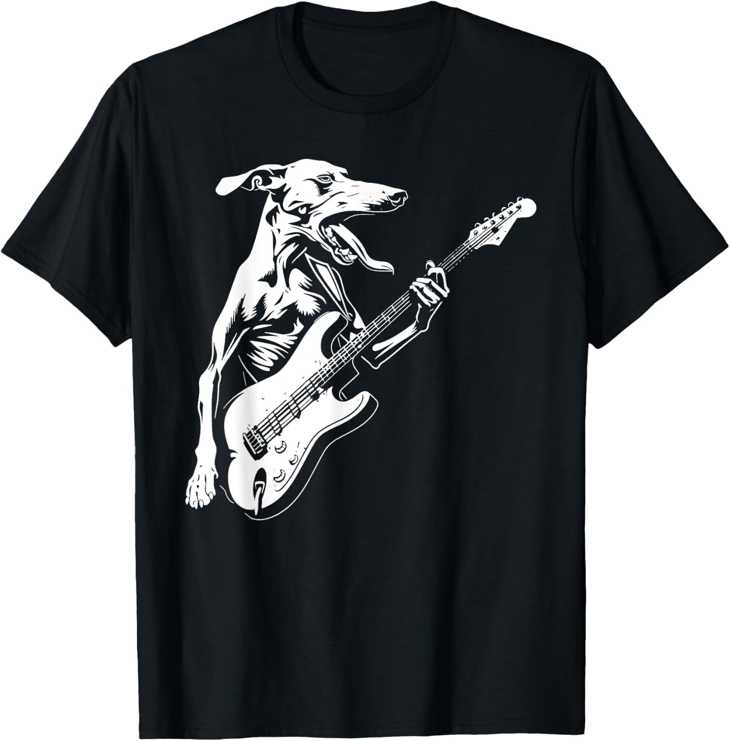Dog Guitarist Guitar - Greyhound Dad Mom T-Shirt - T-Shirt | Black