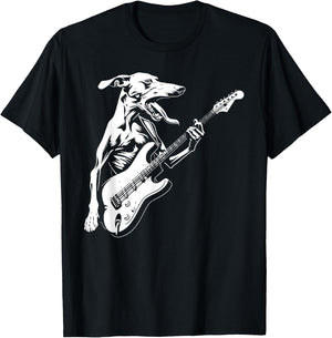 Dog Guitarist Guitar - Greyhound Dad Mom T-Shirt - T-Shirt | Black
