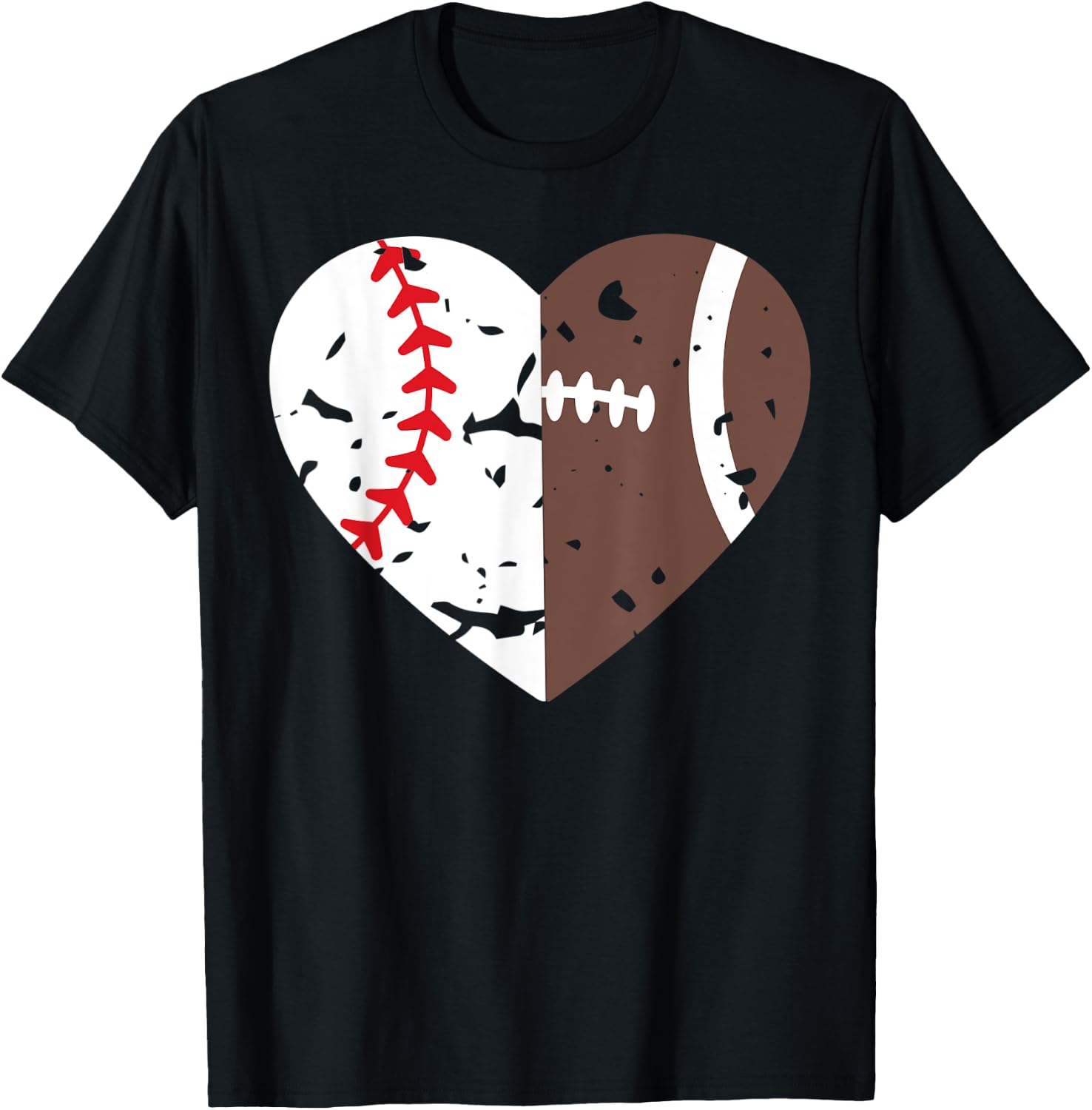 Half Baseball Half Football Heart Players T-Shirt - T-Shirt | Black