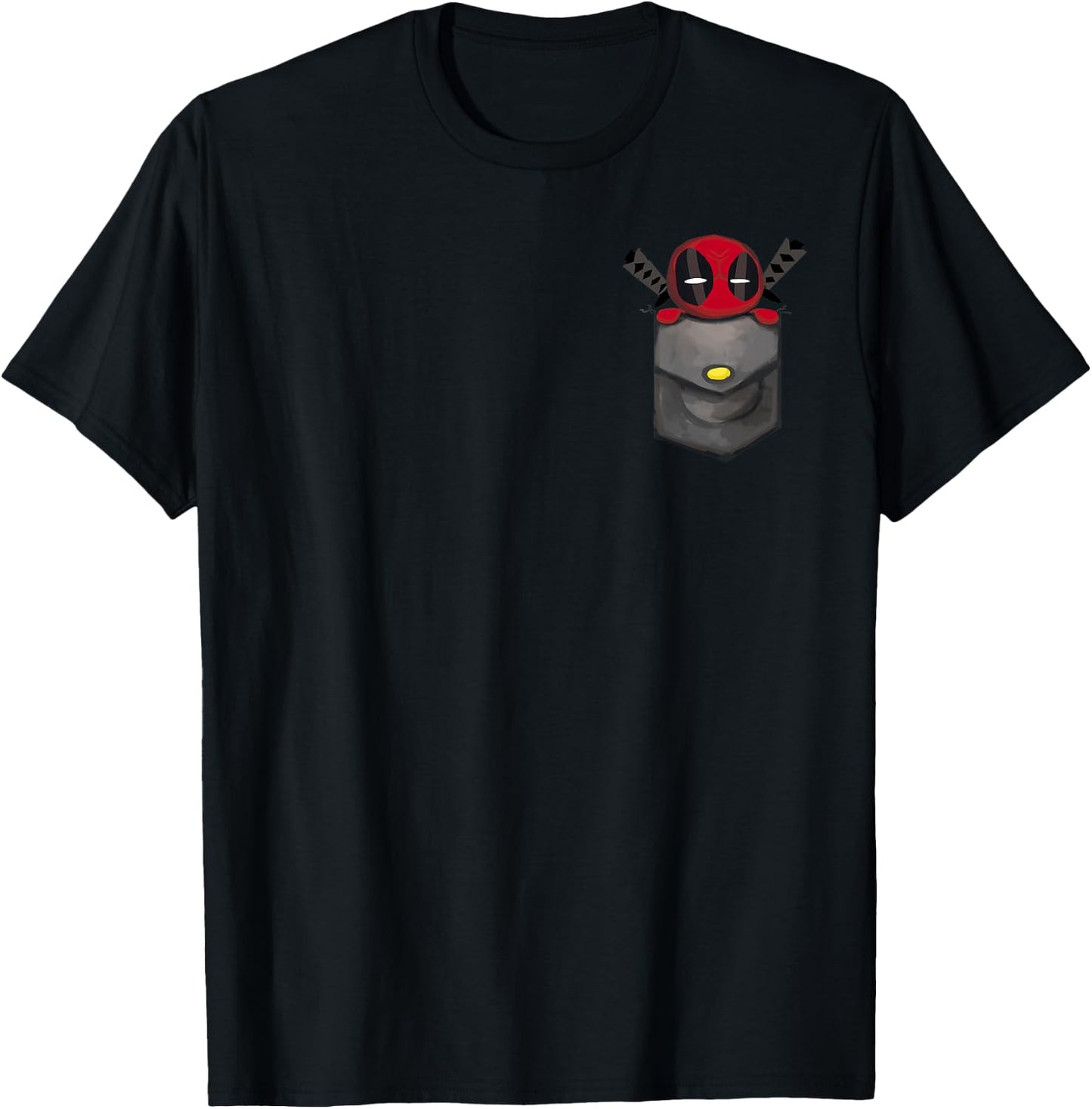 Marvel Deadpool Cute Comic Cartoon Faux Pocket Small T-Shirt - T-Shirt | Black