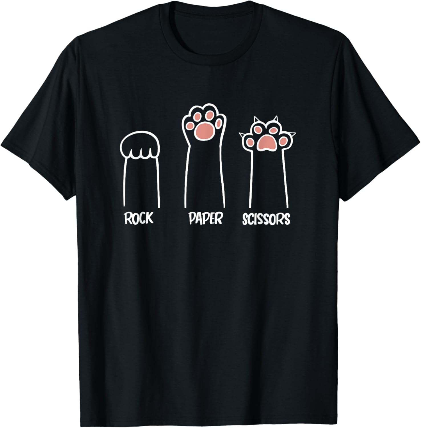 Rock Paper Scissors Game Cute Cat Kitty Paws Men Women Girls Kids T-Shirt - T-Shirt | Black
